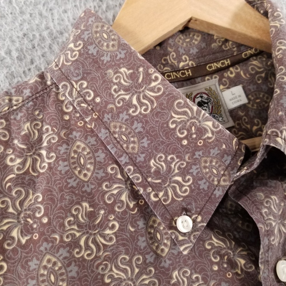 Cinch Shirt Mens Large Brown Paisley Floral Button Down Western Casual Dress